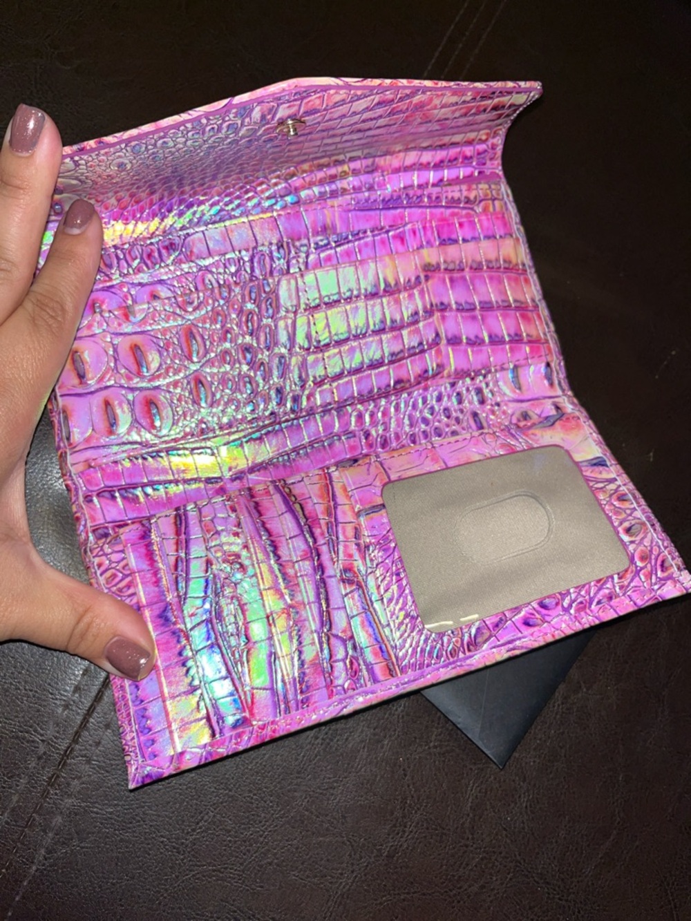 Brahmin Pink Iridescent Croc-Embossed Envelope Clutch wallet - Picture 7 of 15